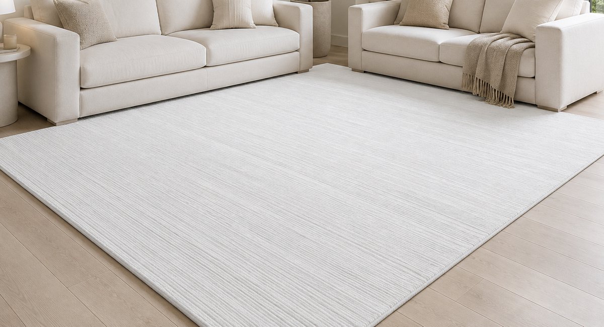 LINES Luxe Vloerkleed 160 x 230 cm Cream/Off-White – Laagpolig Tapijt met Reliëf – Modern Design – Anti Allergisch