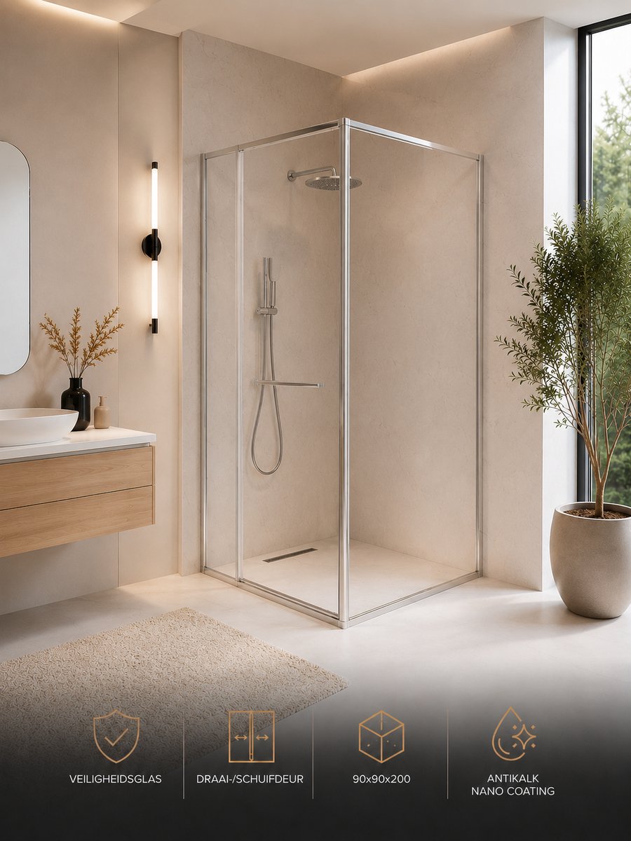 Luxe douchecabine Deante Blur KQB_0099P - Unieke draai-/schuif deur - Antikalk Nano Coating