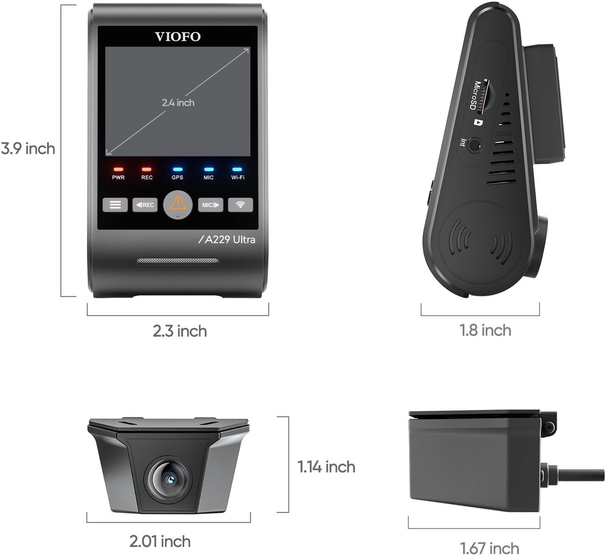 VIOFO A229 Ultra-W 2CH - Dashcam - Dual 4K voor & achter - Sony STARVIS 2 - Waterdichte achtercamera IP67 - GPS & Dual-Band Wifi - HDR Nachtzicht - Parkeermodus met Buffer - Voice Control - USB-C - Tot 512GB microSD thumbnail 3