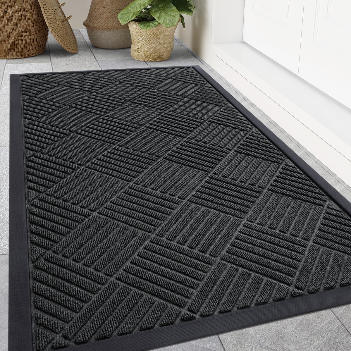 Olanly - Deurmat - Binnen- en buitengebruik natuurlijke rubberen deurmat - Anti-slip en vuilafstotend - 80x120 cm - Zwart