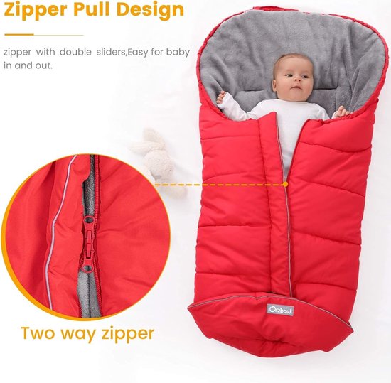 Warm Winter Voetenzak voor Buggy en Kinderwagens, Waterdichte Thermofleece Voetenzak voor Baby, Groot en Comfortabel, Rood — afbeelding 3