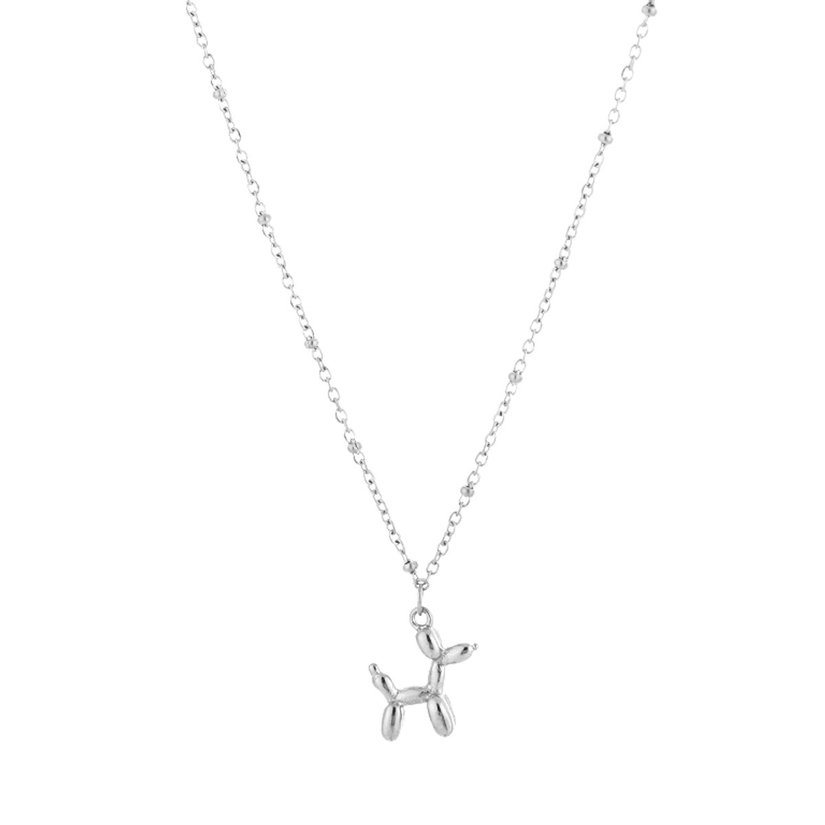 Modieuze Roestvrij Stalen Ketting - Fijne Ketting met Unieke Ballon Dog Bedel - Stainless Steel Sieraad - Zilver