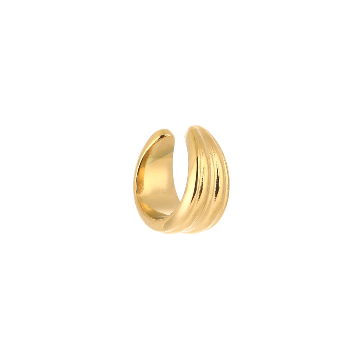 1Stuk Stainless Steel Triple Band Sculptural Earcuff – Luxe Ribbel Earcuff – RVS - Goud