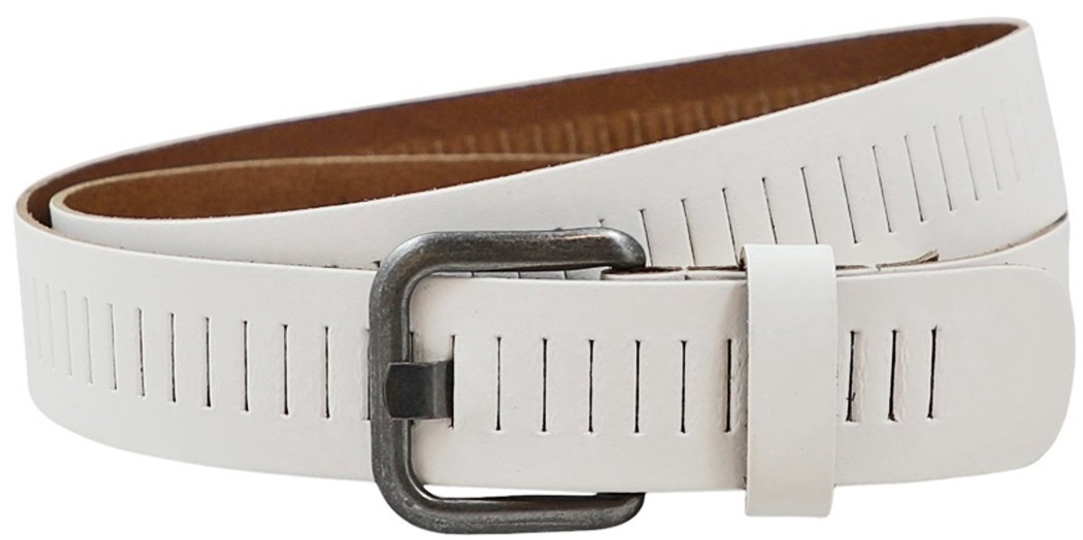Landley Leren Geperforeerde Sleufjes Riem - Dames en Heren - Breedte 4 cm - Unisex Ceintuur - Echt Leer - Wit - Lengte totaal 145 cm / Riemmaat 125