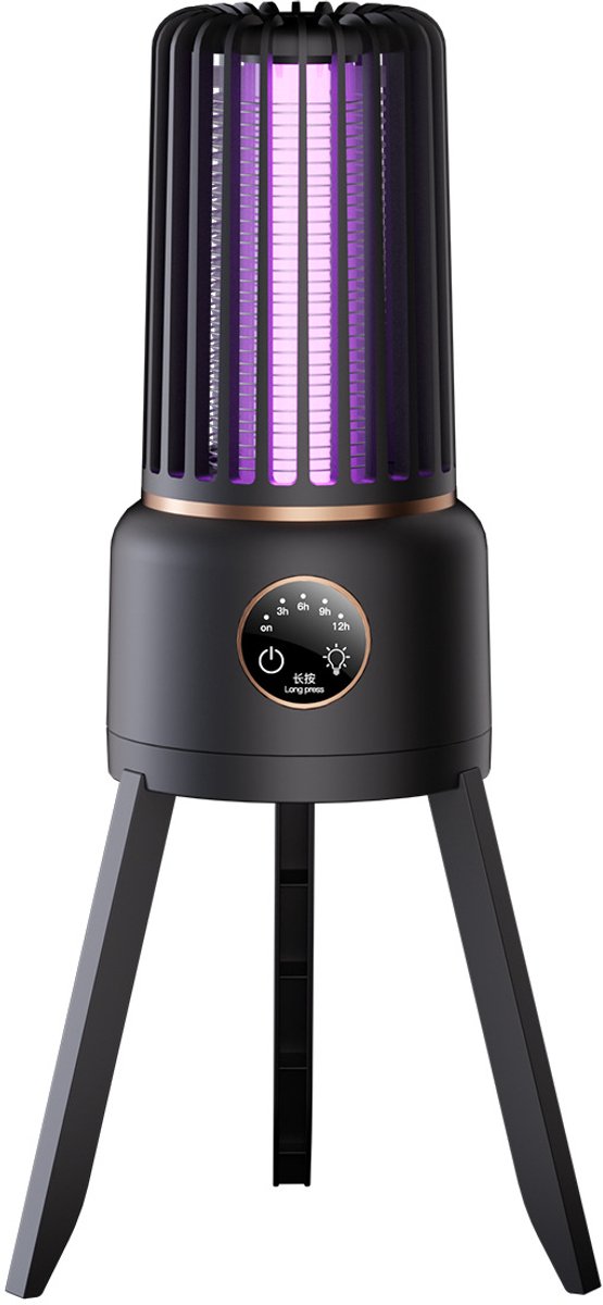 Anti-muggenlamp, 3-in-1 UV-elektrische muggenverdelger met LED-verlichting, 3600V vliegenverdelger, 1200mAh oplaadbare muggenlamp met 4-standen timer – voor binnen en buiten.L
