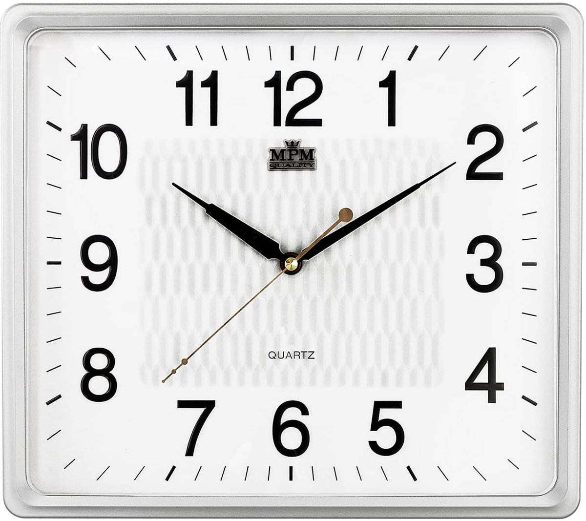 SnelShoppen - MPM Vierkante Kunststof Wandklok Wit/Zilver | Modern Wanddecoratie met Kwartsuurwerk | Stijlvolle Klok voor Thuis of Kantoor | Vochtbest
