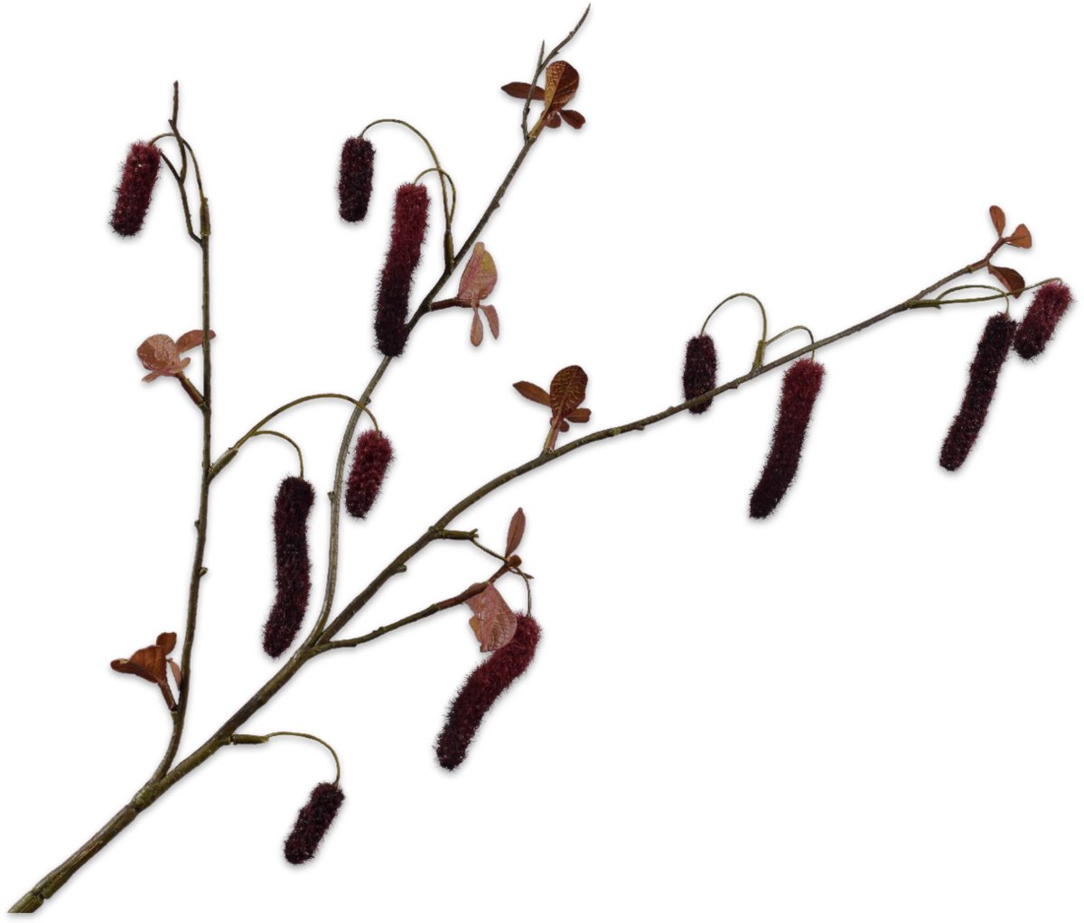 Silk-ka Kunsttak - alnus - rood - H81 cm - 2 stuks Bordeau-rood