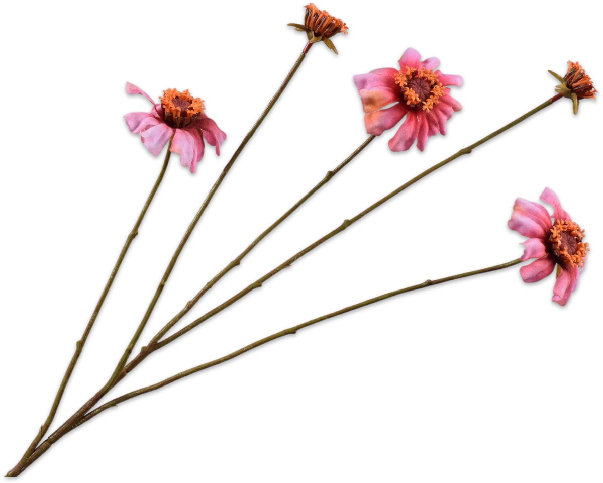 Silk-ka Kunstbloem-Zijden Bloem Zinnia Tak Roze 89 cm Per 2 Stuks