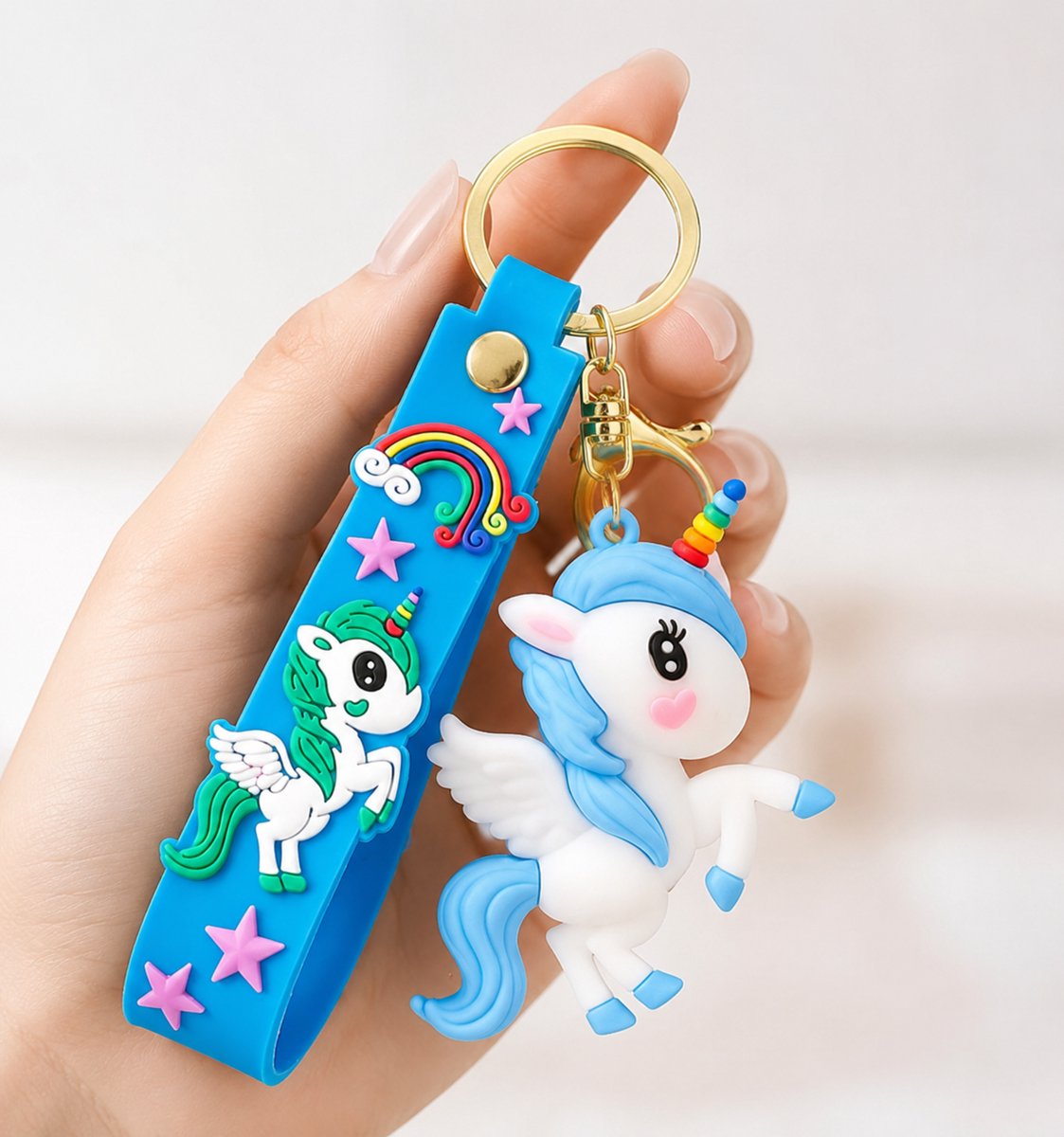 Pradeo - Siliconen Sleutelhanger - Eenhoorn - Unicorn - Blauw - Hard Siliconen - Cadeau Voor Volwassenen en Kinderen - Geschenk Voor Verjaardagen en Feestdagen - Key Chain