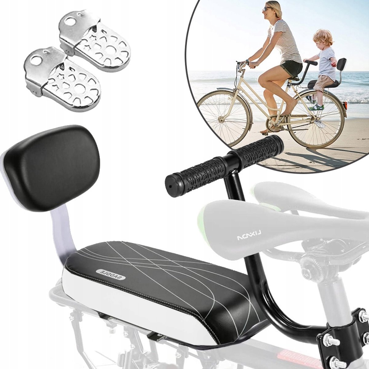 Universeel Fietszadel Kussen Met Armleuningen En Voetsteunen - Dikke Spons PU-Leer Schokabsorberend - Geschikt Voor Hybride Fietsen Mountainbikes En E-Bikes - Zwart