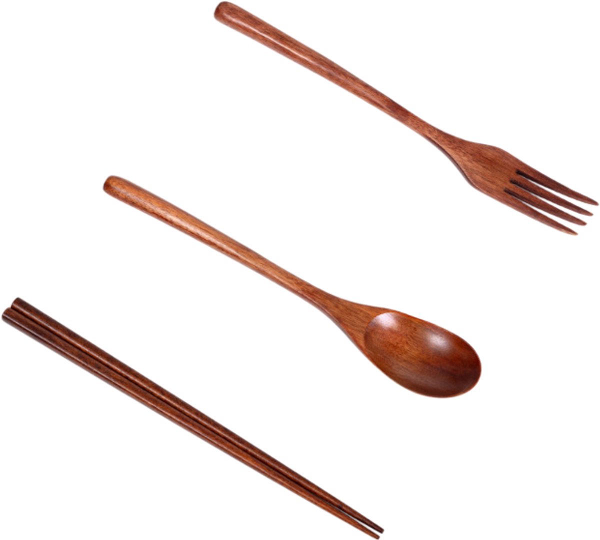 Creatieve Houten Bestekset 4-delig - Artistieke Eetstokjes met Lepel en Vork in Natuurdesign voor Sushi en Reizen