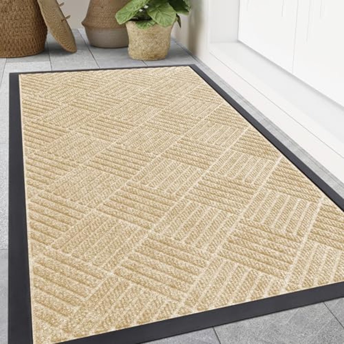 Olanly - Deurmat - Binnen- en buitengebruik natuurlijke rubberen deurmat - Anti-slip en vuilafstotend - 120x180 cm - Beige