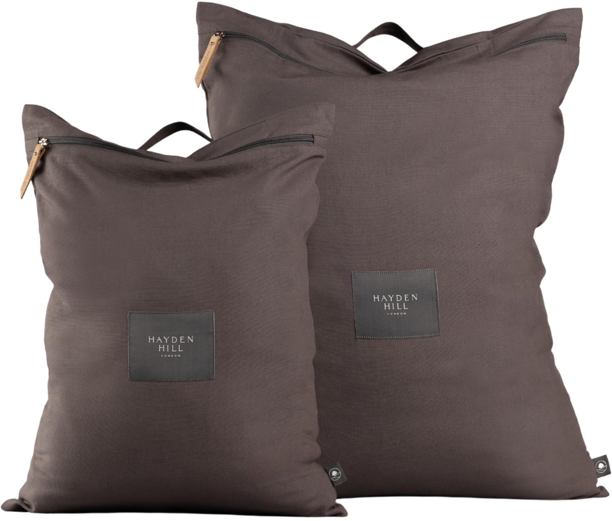SnelShoppen - Luxe biologische katoenen reiswaszakken set van 2 - grote en kleine afmetingen in houtskoolgrijs - koolstofneutraal voor vuile kleding t