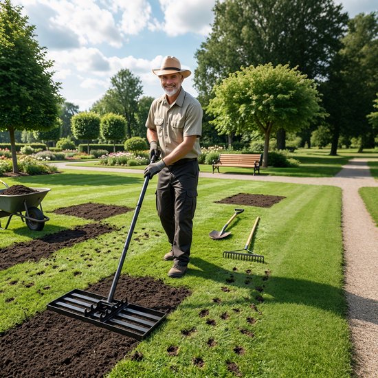 50x25cm Rasenrakel Voor Sanden En Abzetten, Rasen Nivellierreken, Rasenwerkzeug, Vlakkenebner, Levelingrake, Leveler Voor Het Niveau Aanpassen Van Het Gras In De Tuin, Met Een Ergonomische Greep, Geschikt Voor Tuin, Golfbaan En Hinterhof, Greep — afbeelding 2