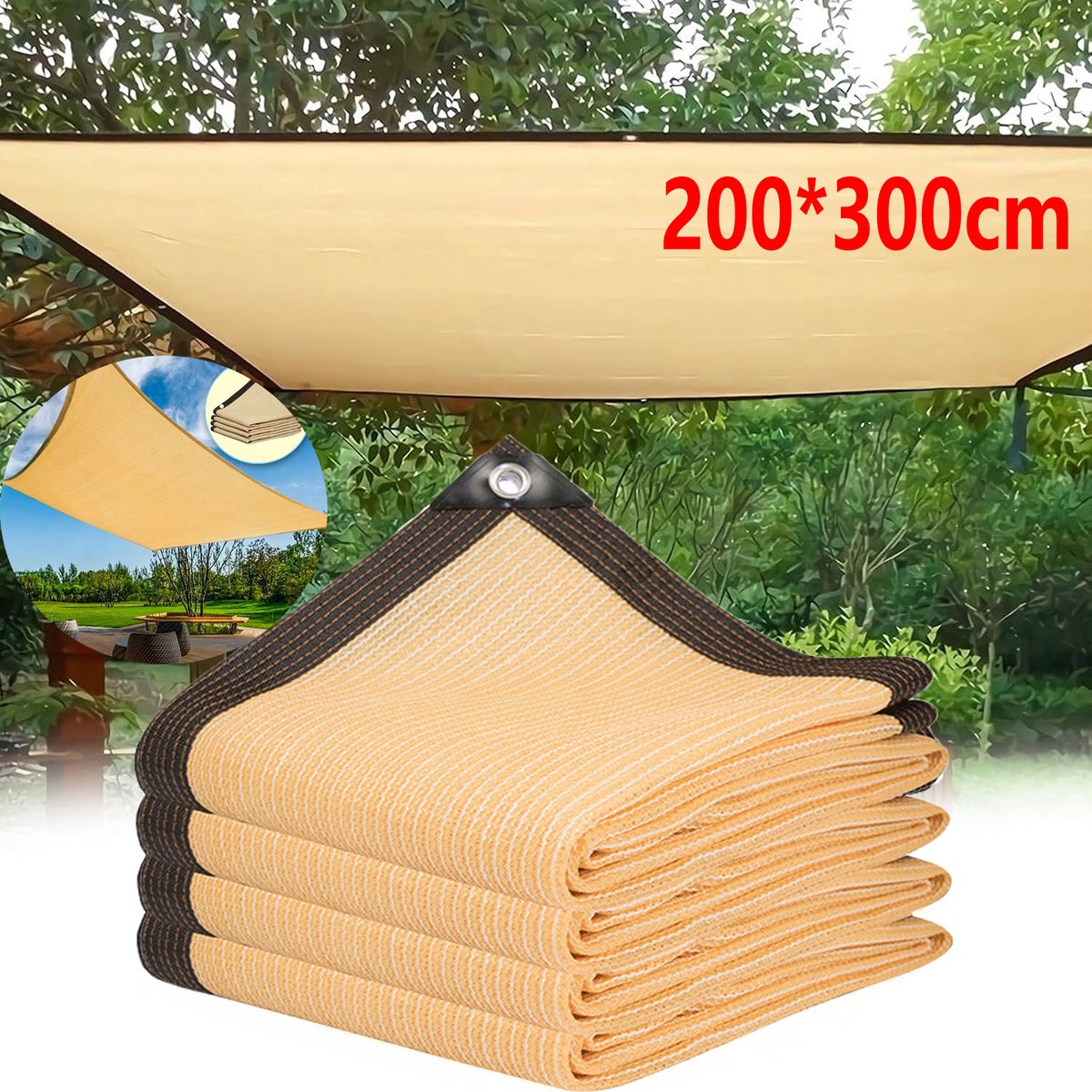 KZQ Schaduwdoek met Ringen - Tuinscherm - 90-95% Schaduw - Voor Kas Terras Overkapping - 200x300 cm - Beige