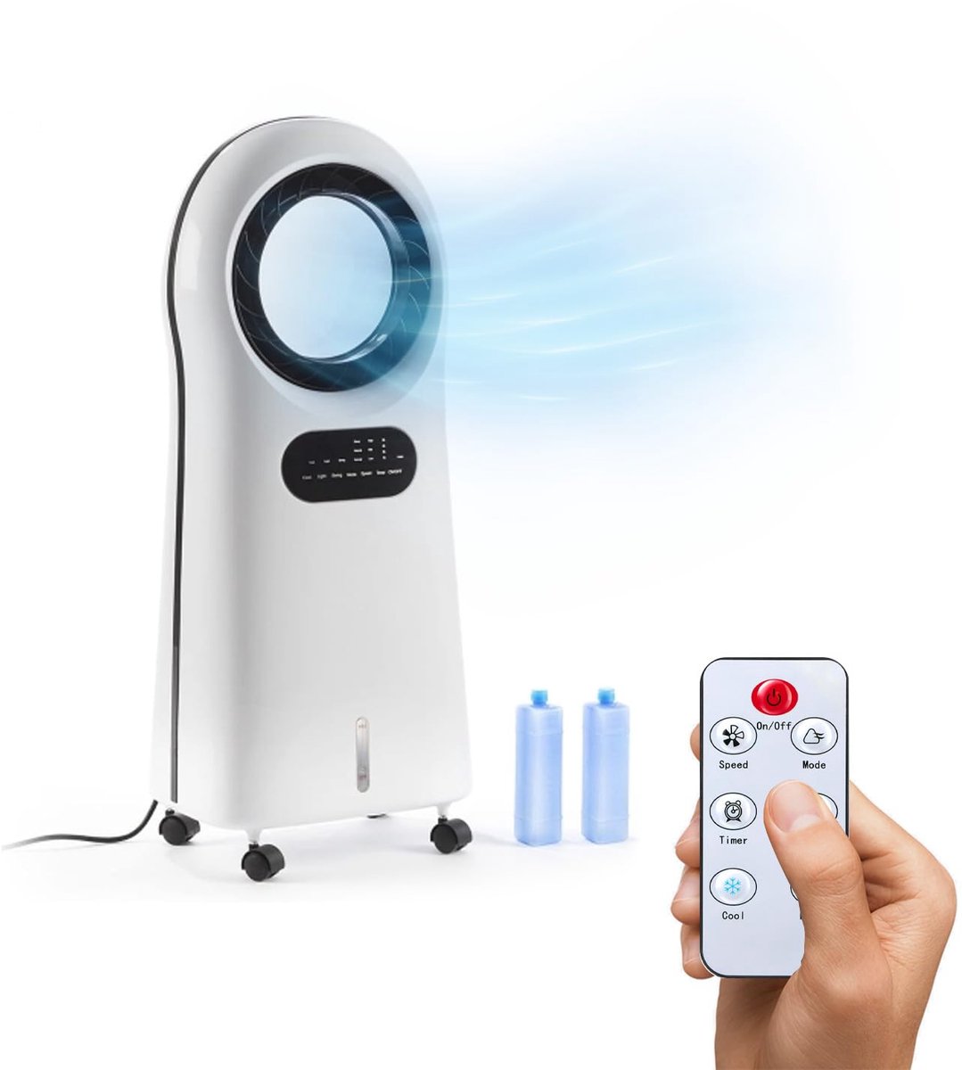 SnelShoppen - Ventilator zonder vleugels met afstandsbediening, 3,5L watertank, timerfunctie, instelbare snelheid en modus, luchtreiniging, 360 graden