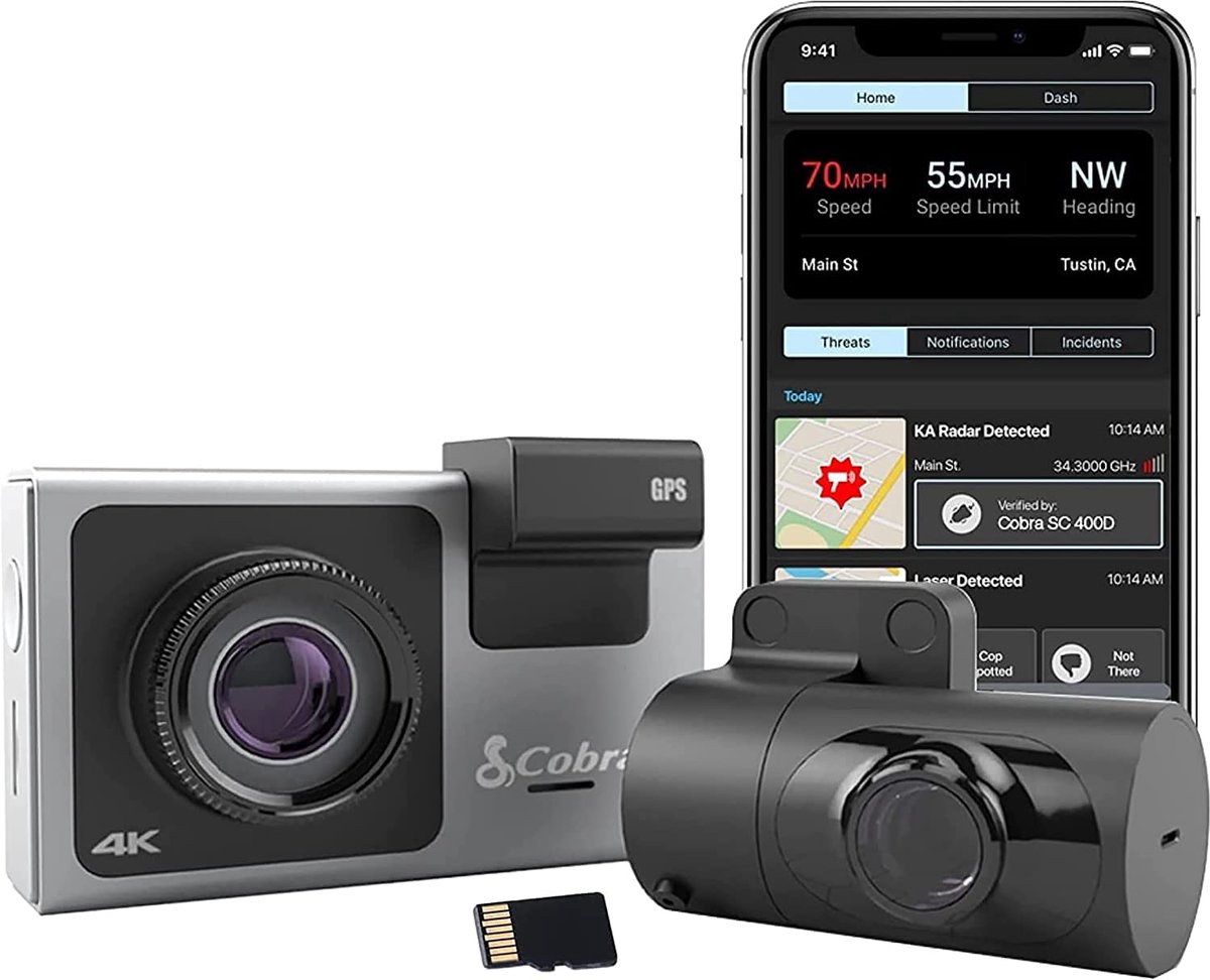 SnelShoppen - Dashcam met Achtercamera, 4K Resolutie, Alexa, 3 Camera's, Realtime Waarschuwingen, Heads-Up Navigatie - SC400D EU