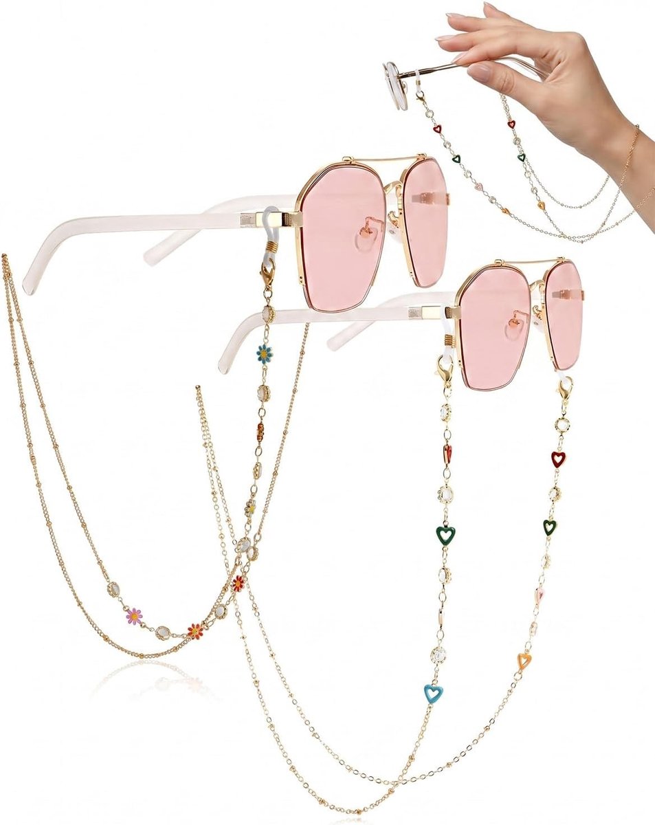 Modieuze brillenketting voor dames met parels, set van 2, antislip brilband voor zonnebril en leesbril, stijlvolle accessoires om je bril niet te verliezen