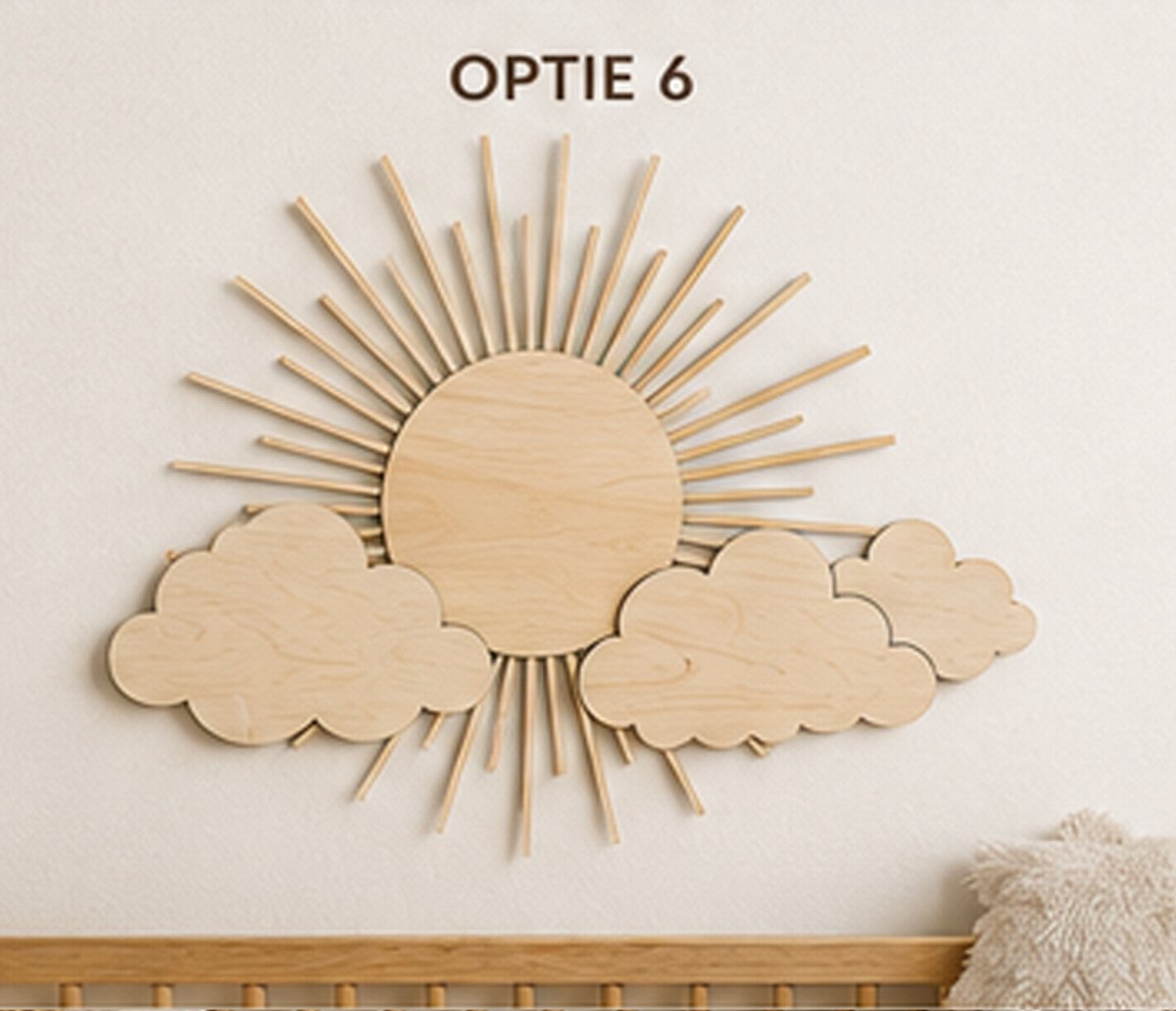 MODEL 06 – HOUTEN ZON ACHTER WOLKEN | BOHO BABYKAMER DECORATIE | 40 x 40 CM/babykamer/baby/ babykameraccessories
