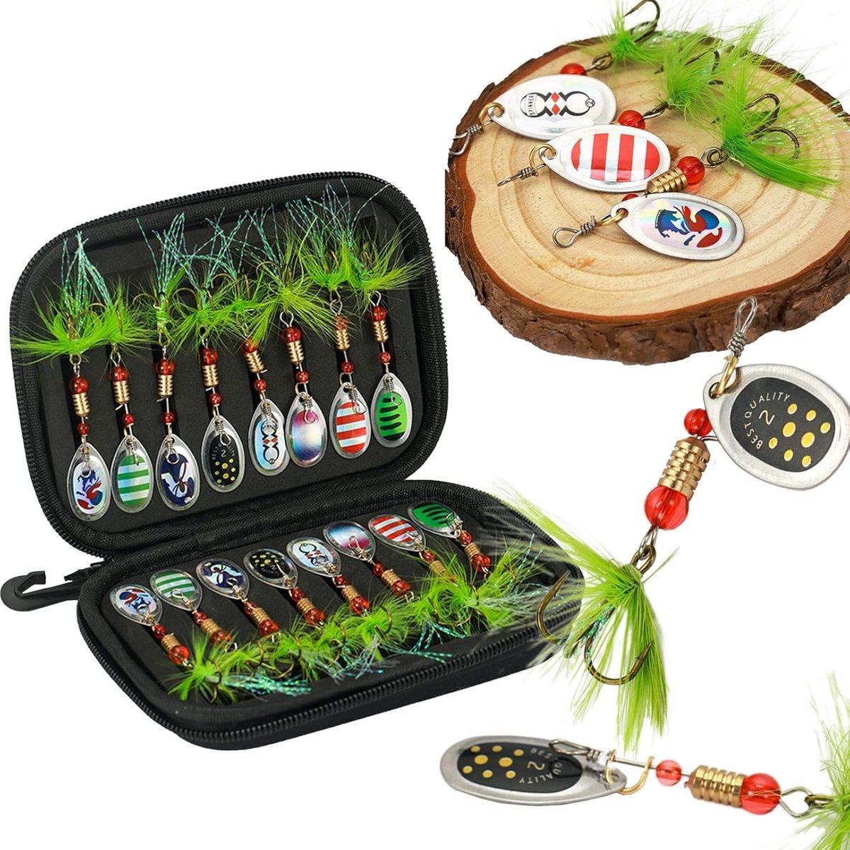 Complete Set van 43 Stuks Vissersaccessoires met Sequin Aas, Spinner, Lepel en Swimbait in Opbergdoos