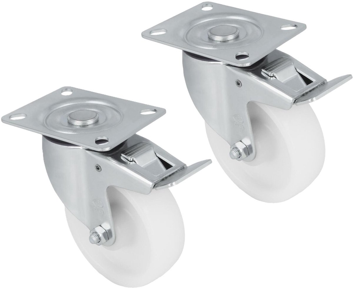 AMIG zwenkwiel/transportwiel - 2x - D125mm - met rem - nylon - 230kg draagvermogen - wit