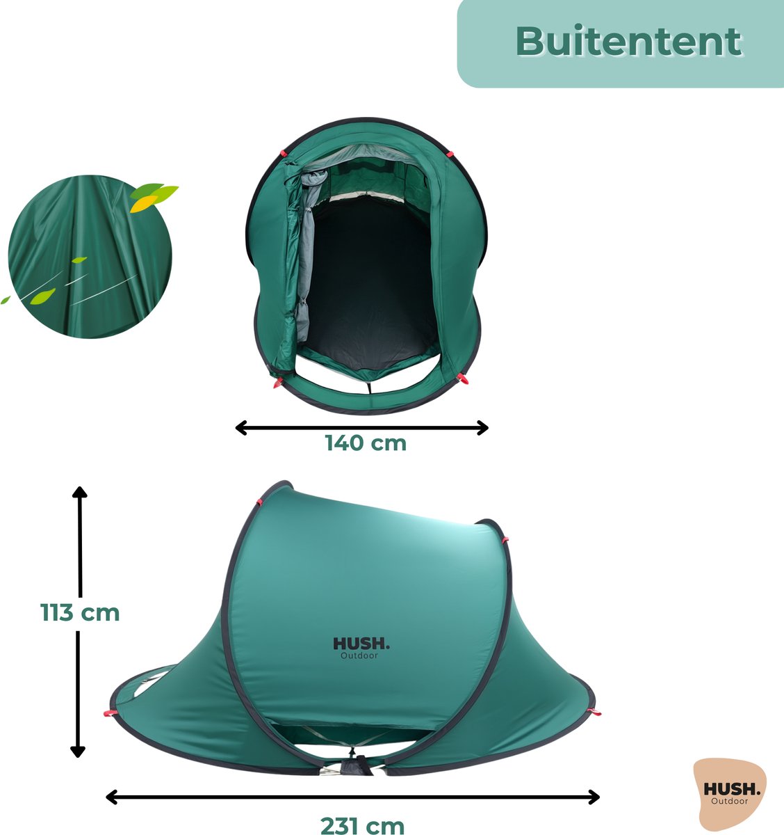HUSH Outdoor campingtent 1 tot 2 personen groen thumbnail 3