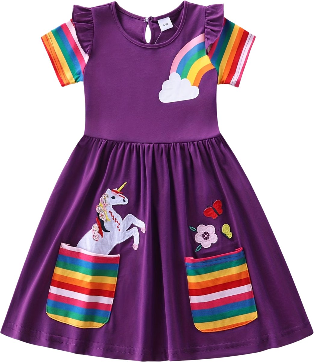 Currero Zomerjurk Meisjes Zomerjurken Kinderen Jurk Meisje Ibiza Stijl Sundress Kinderkleding 6-7 Jaar Paars