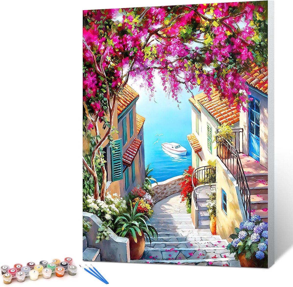 SnelShoppen - Gelrovaled Schilderen op Nummer voor Volwassenen - Handgeschilderd Olieverf Kit met 3 Penselen en Acrylverf, 30x40CM, Inclusief Lijst (B