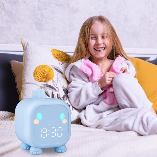 SnelShoppen - Digitale Kinderwekker Dinosaurus met Nachtlampje, Slaaptrainer, Snooze, Countdown, Wekker voor Kinderslaapkamer, Helderblauw, Perfect Ca van snelshoppen — afbeelding 4