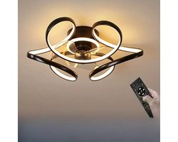 Plafondventilator - Plafondlampen - Plafond met ventilator - Armatuur - Verlichting - Diameter 50 cm - Zwart - Designstuk - Kleur traploop instelbaar -Met afstandsbediening - App - Woonkamer - Slaapkamer - Studeerkamer