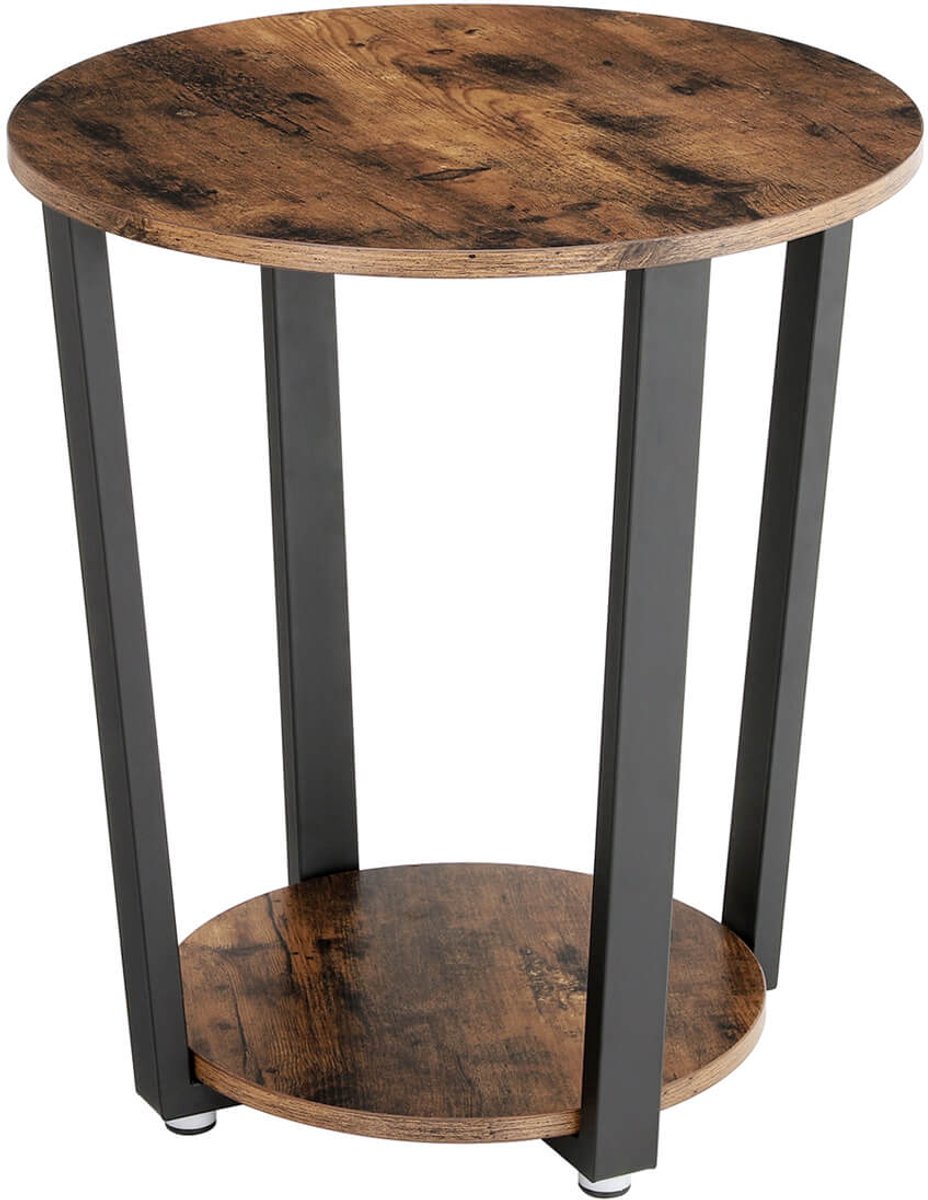 Conway Living® - Ronde Bijzettafel met 2 Niveaus - Salontafel - Industrieel Design - Hout en Metaal - Rustiek Bruin/Zwart - 50 x 57 cm