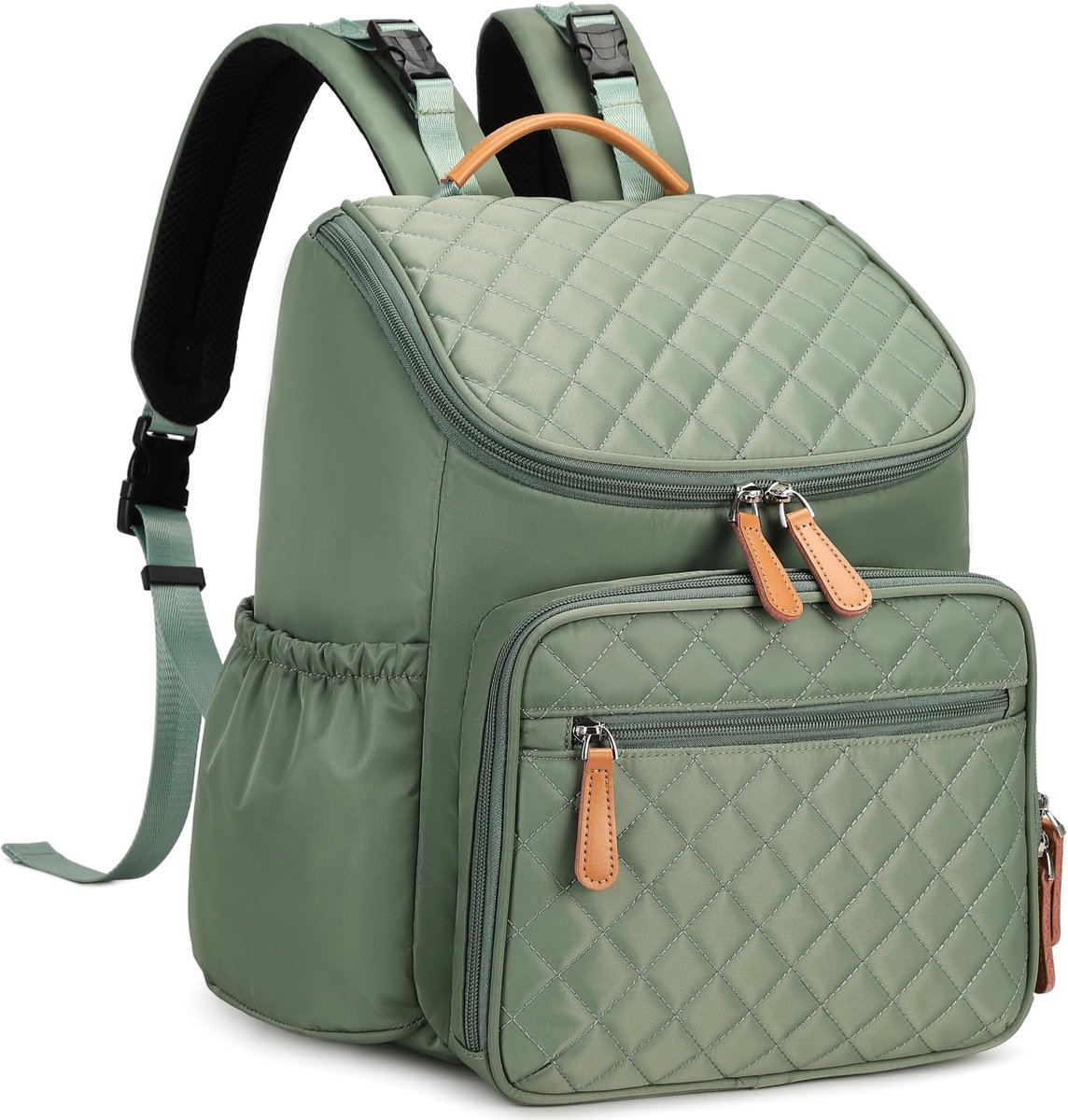 SnelShoppen - Grote capaciteit luiertas rugzak met wandelwagen gesp, waterbestendige reisbabytas met geïsoleerde zakken, zwart (groen)