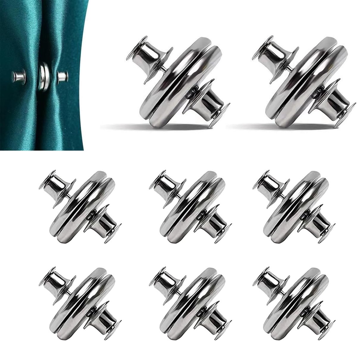 Magnetische Gordijnhouders - 8 Paar Draperie Clips voor Eenvoudige Installatie, Voorkomt L