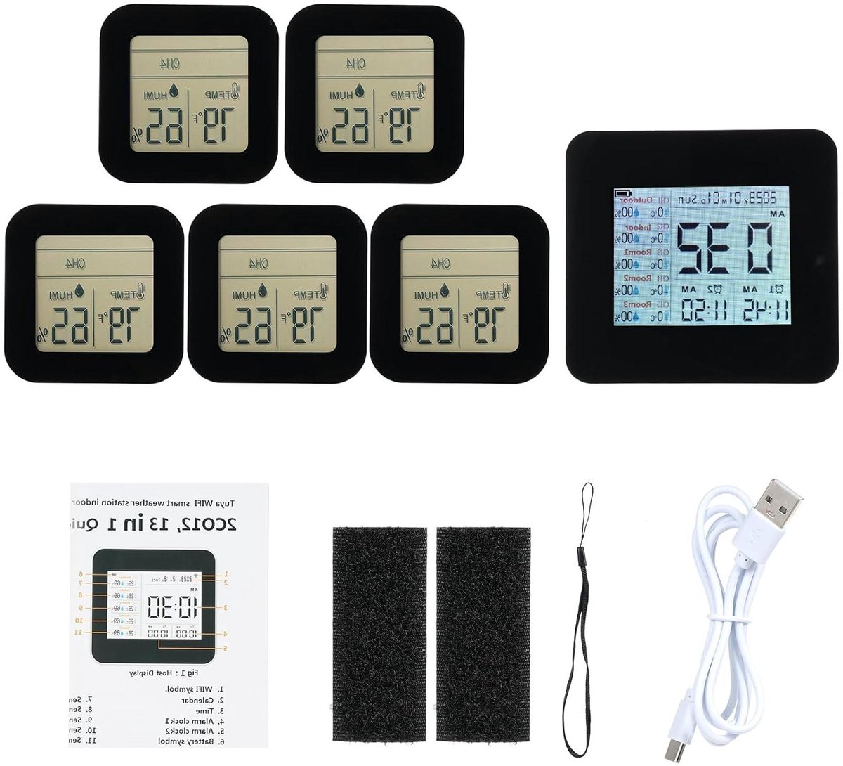 Temperatuur Vochtigheid Monitor - Weerstation Sensor - Omgevingsbewaking Binnen - Vijf Externe Sensoren - Tot 60 Meter - Wit