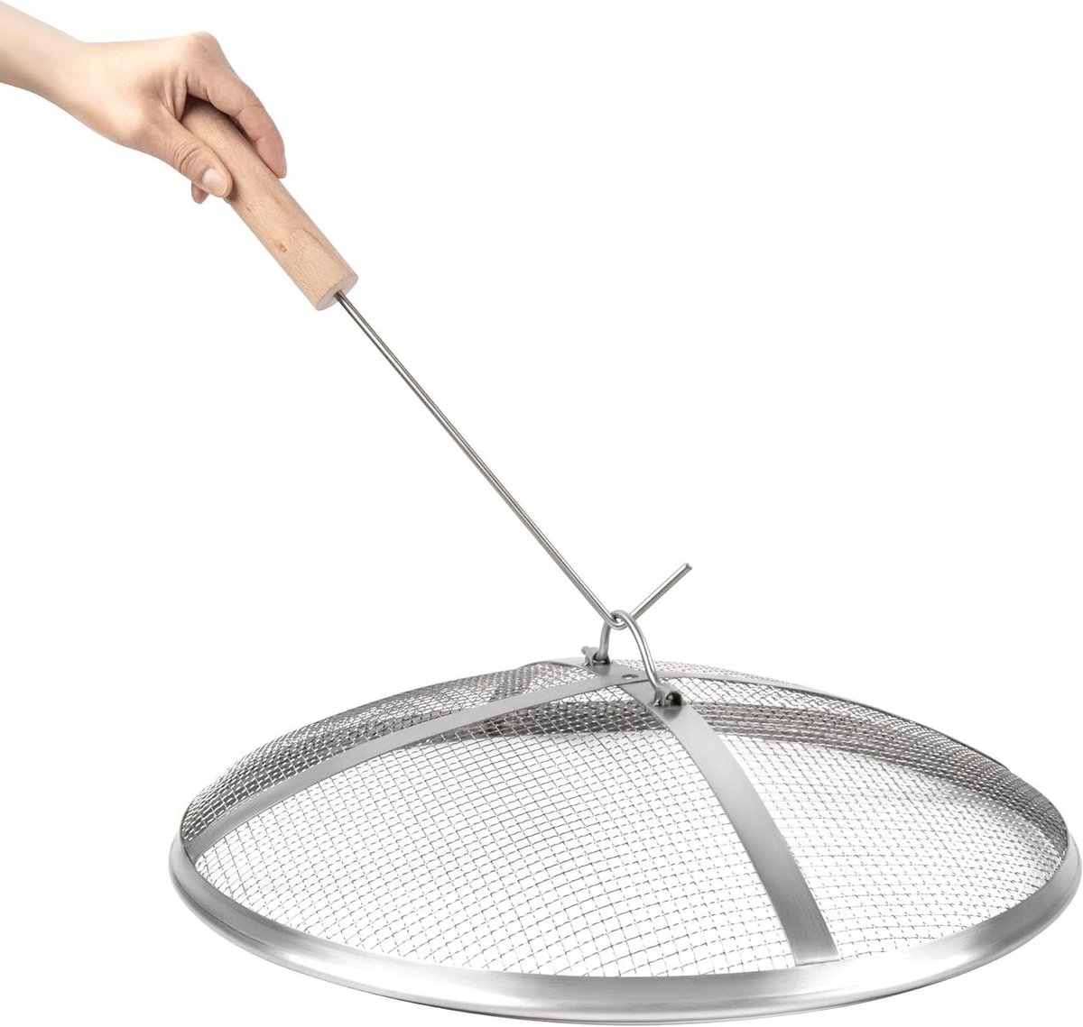 Vuurkorf Vonkenscherm - Parkscherm Vuurkorf - Buiten Ontspannen - Roestvrij Staal Constructie - 44.7 cm Diameter - Zilverkleurig