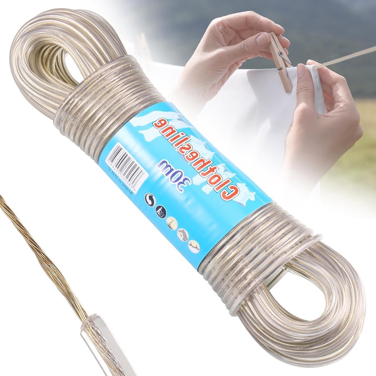 Duurzame 30m Kledinglijn van Staal, Sterke 4mm Dikke Touw voor Buitengebruik, Roestbestendig en Waterdicht, Ideaal voor Tuin en Reizen, Tot 120kg Belastbaar