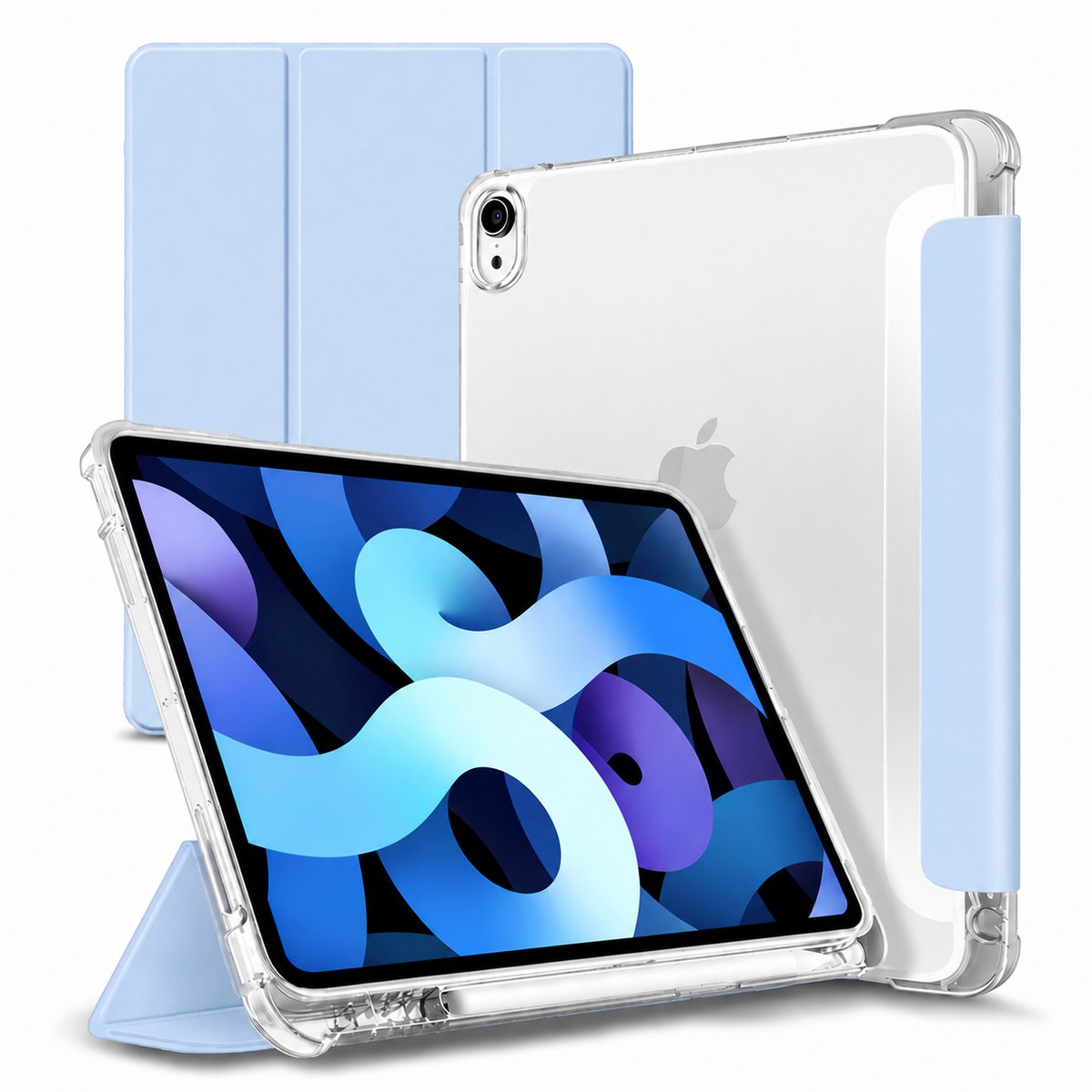Tolvia Tablet Hoes - Geschikt voor Apple iPad 11 (2025 A16) / Apple iPad 10.9 (2022) - Met Pencil Houder & Transparante Acryl Achterkant - Lichtblauw