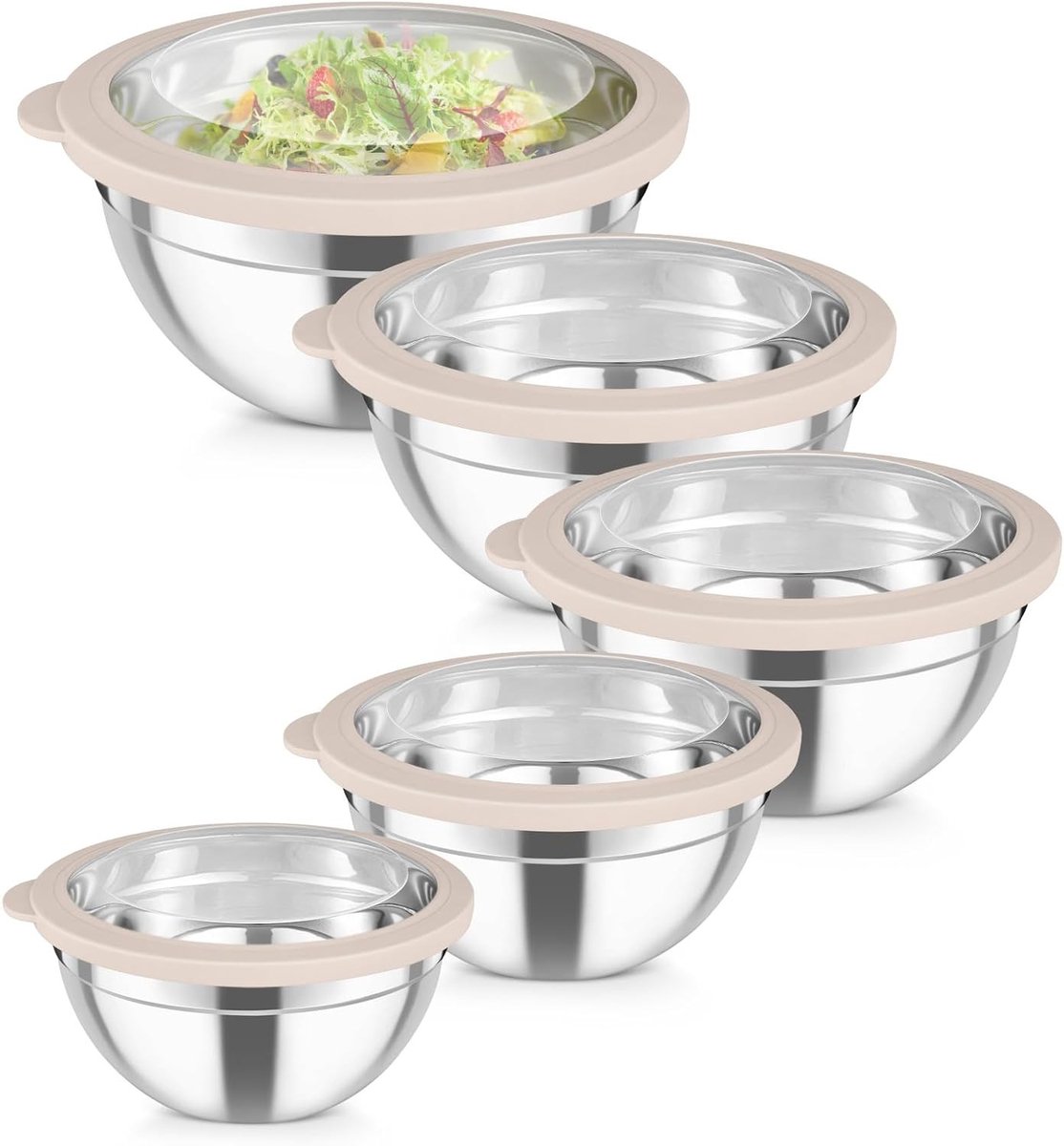 Mixkommen Set van 5 Stuks met Transparant Deksel - Ideaal voor Koken, Bakken en Voorbereiden