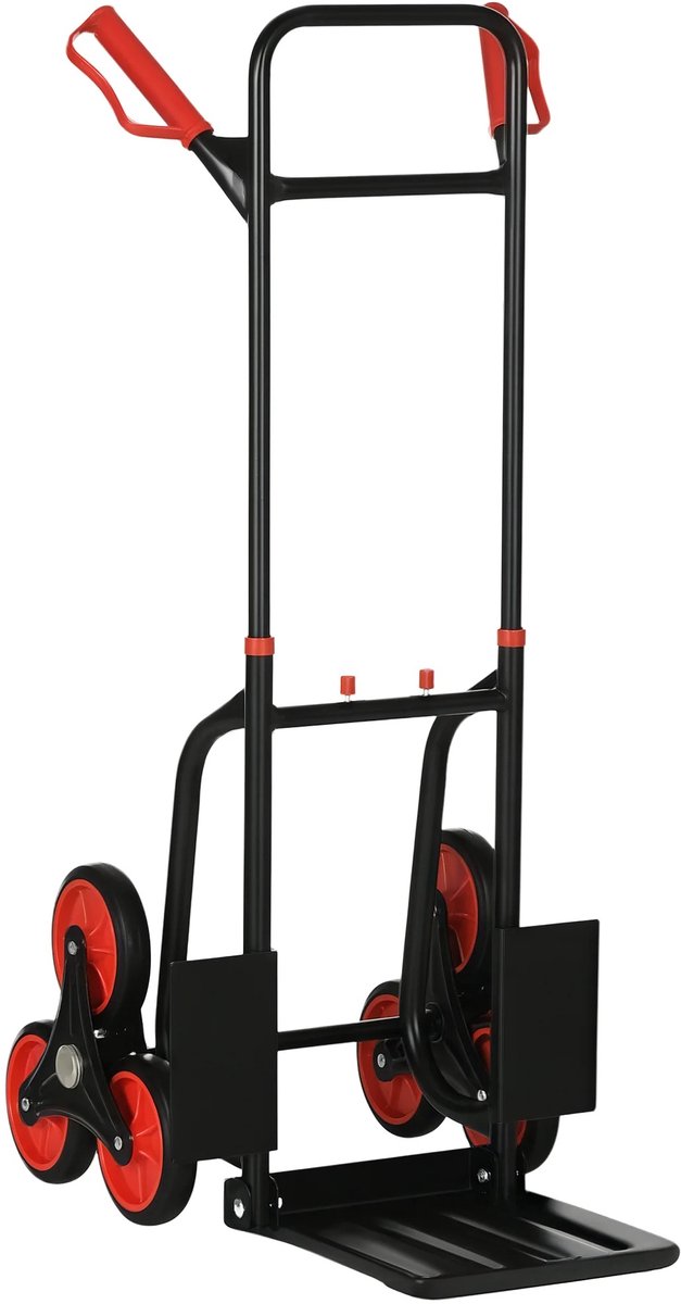 Bresht Steekwagen - Opvouwbaar - Transportkar - 6-wielensysteem - Antislip laadplaat - Zwart met rood - 44 × 38 × 106,5 cm