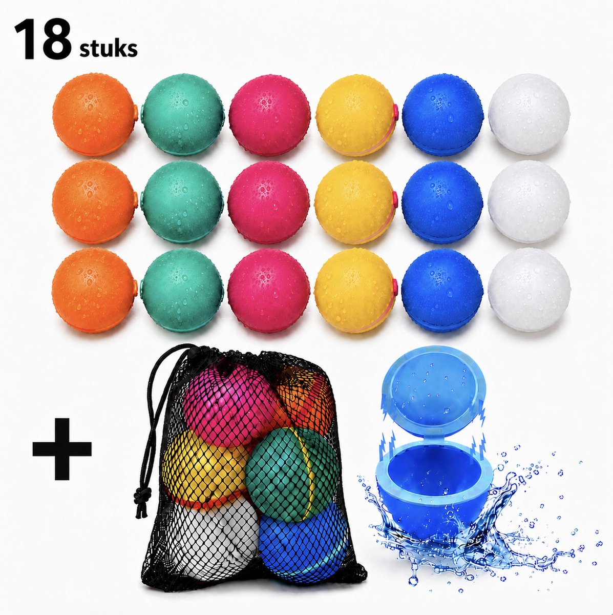Foryouliving - Herbruikbare Waterballonnen - 18 Stuks - Zelfsluitend & Hervulbaar Waterspeelgoed - Zwembad Speelgoed - Buitenspeelgoed