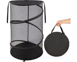 Wasmand - Vouwbare Wasmand - Opbergmand - Waszak - Opvouwbare Wasmand - Mand - Wassorteerder - Kledingmand - Reiswaszak - met handgrepen - Inclusief opbergtas - voor wasruimtes, badkamers, kinderkamers, studentenkamers, op reis - 32*32*60 cm - zwart