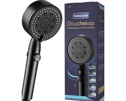 Iridescent Ludoris Luxe Douchekop - Douchekop - Doucheset - Douchekop Hoge druk - Verstelbaar - Regendouchekop - Waterbesparende Douchekop - Regendouche - Handdouche - 5 Standen - Met Stop Knop - Mat Zwart