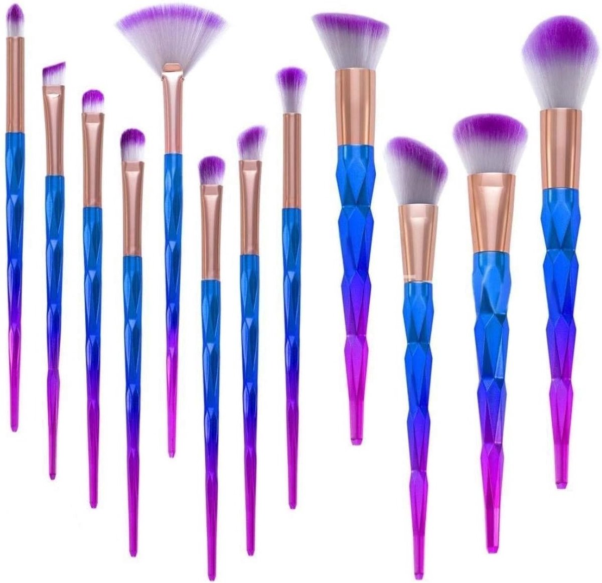 Complete Set van 12 Professionele Make-upkwasten voor Oogschaduw, Foundation en Eyeliner
