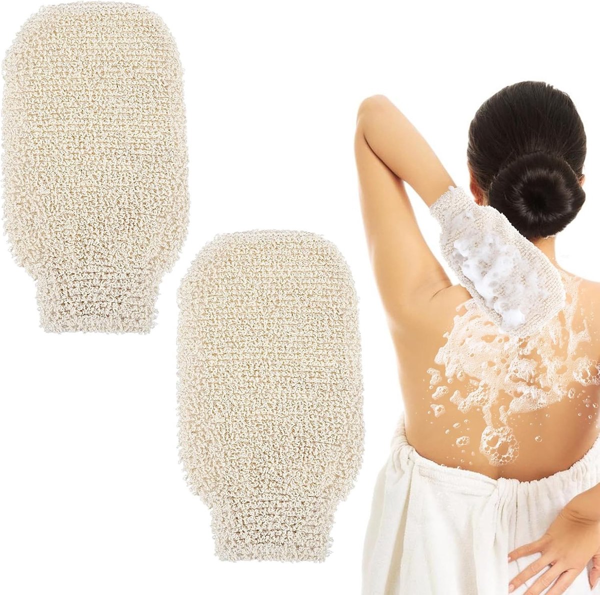 Set van 2 Natuurlijke Sisal Douchehandschoenen voor Exfoliatie, Scrubben en Peeling voor het Lichaam, Geschikt voor Volwassenen en Kinderen