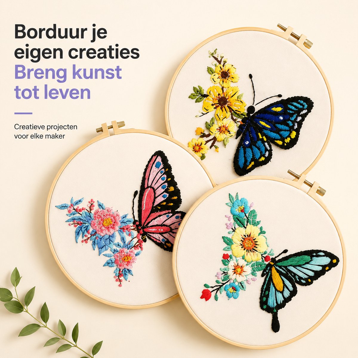 BOTC Borduurpakket Bloemen - Borduurset van 4 - Borduurpakketten voor Volwassenen - Hobby en Creatief - Borduren — afbeelding 3
