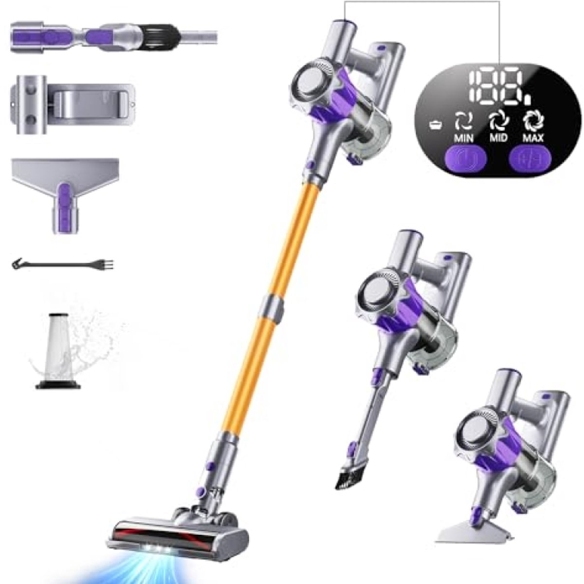 Accustofzuiger 40000 Pa/450 W, Draadloze Stofzuiger met Smart Display tot 50 min Looptijd, Automatische Modus & Anti-klitborstel voor Tapijt en Harde Vloeren
