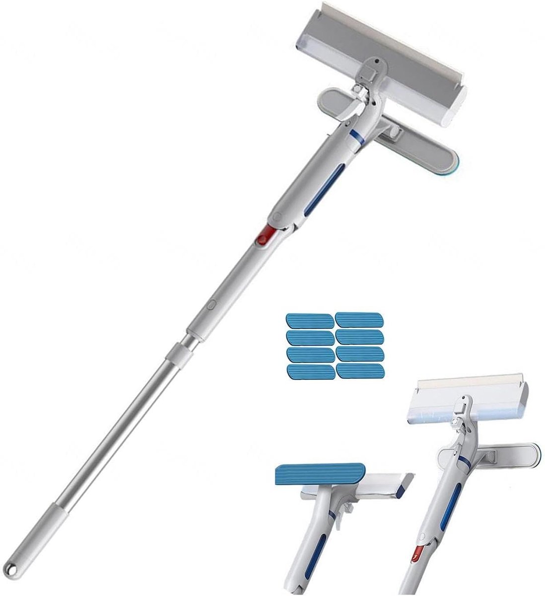 Raamwisser 4-in-1 - Glasreiniger Set - Streeploos Schoonmaken - Draaibare Kop - 130cm Uitschuifbaar - Wit
