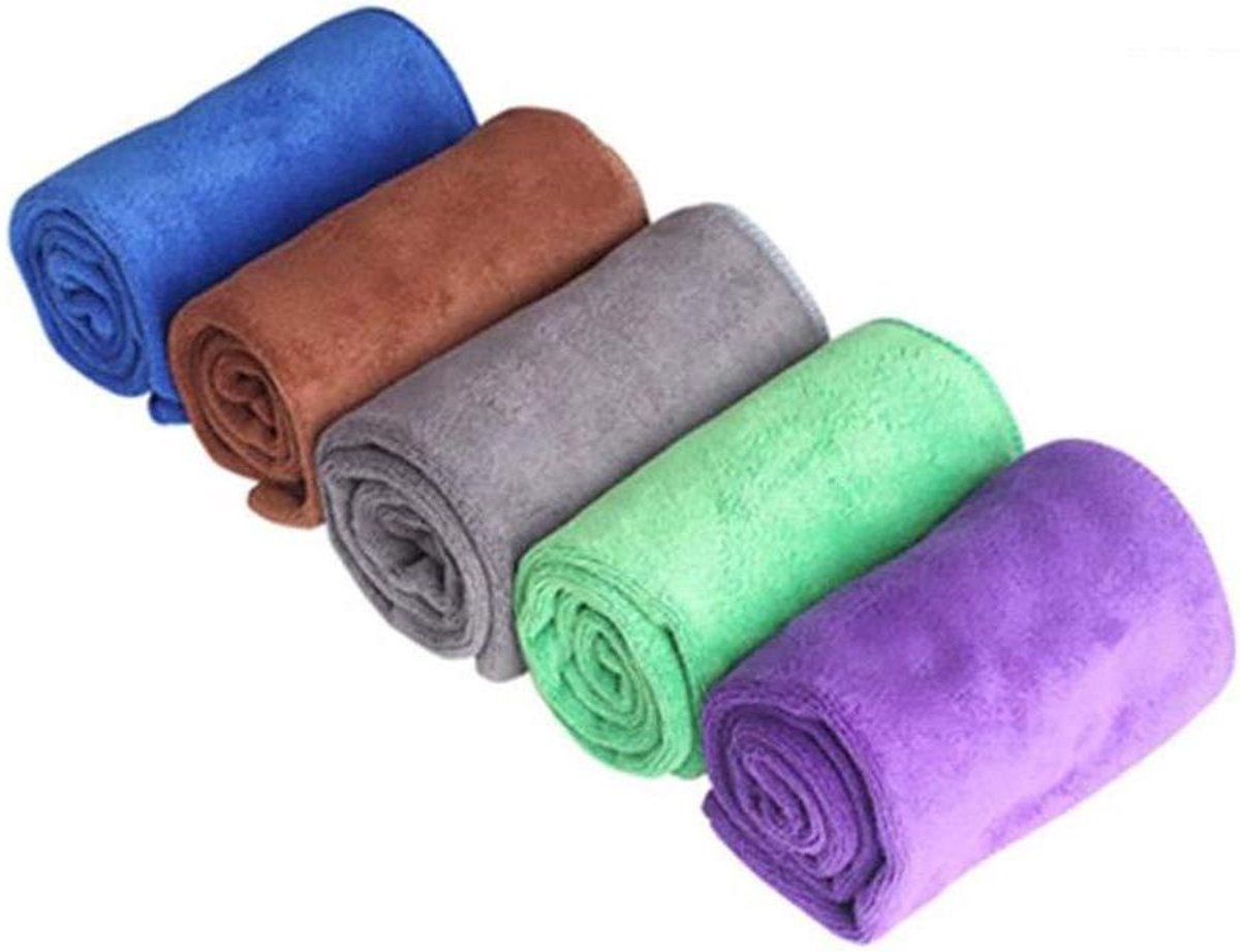 Autodoeken Microvezel - Poetsdoeken Set - Auto Reinigen - Super Absorberend - 5 Stuks - Blauw Bruin Groen Paars Grijs