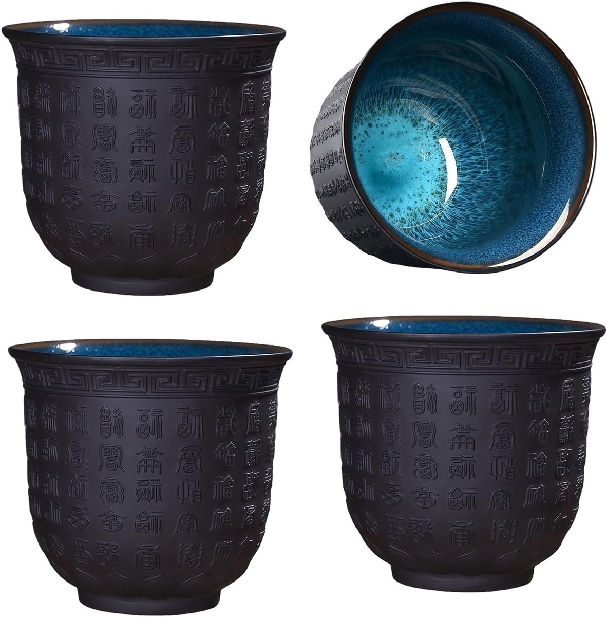 Set van 4 Kleine Aziatische Keramische Theekopjes: Handgemaakte Mokken zonder Handvat, Vaatwasserbestendig, Perfect voor Thee, Sake en Espresso