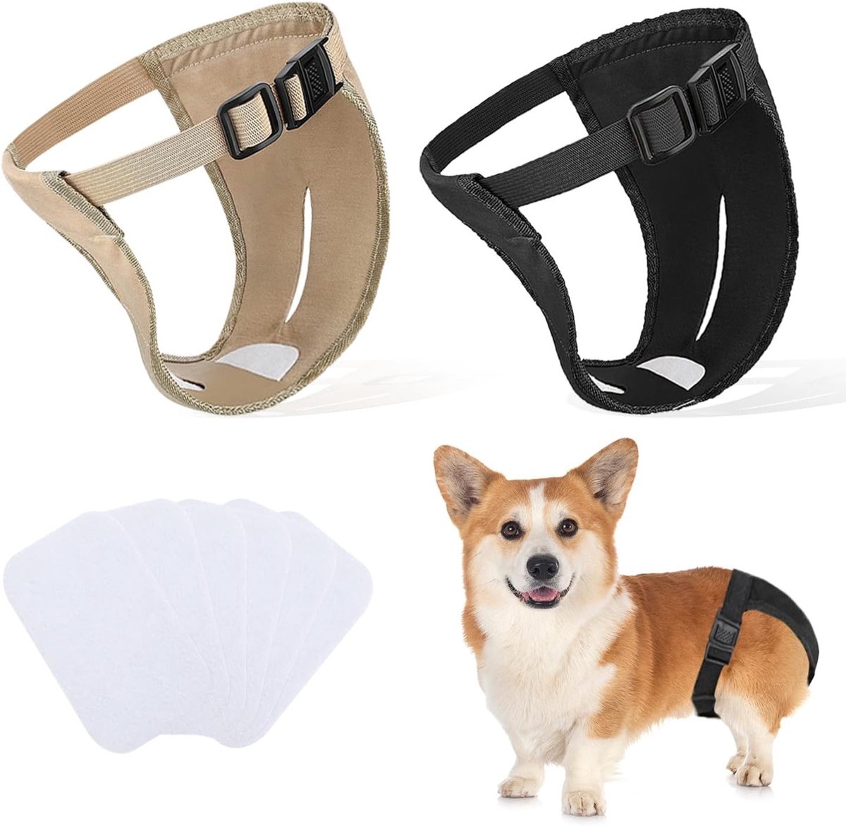 2-Pack Hondenbroekjes met 6 Wegwerp Inlegkruisjes, Verstelbare Beschermende Broeken voor Vrouwelijke Honden tijdens de Loopperiode, Geschikt voor Kleine Rassen